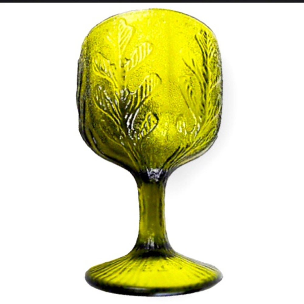 Vintage FTD Collectible Depression Glass Wine Goblet Oak Leaf Pattern /  Green